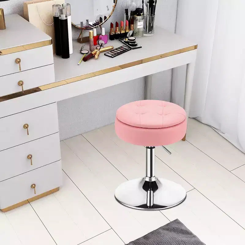 Lot de 4 tabourets de coiffeuse réglables, pivotants à 360°, avec rangement et plateau de maquillage, blanc/noir/rose