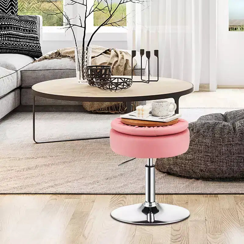 Lot de 4 tabourets de coiffeuse réglables, pivotants à 360°, avec rangement et plateau de maquillage, blanc/noir/rose