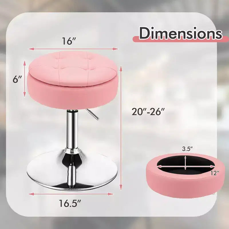 Lot de 4 tabourets de coiffeuse réglables, pivotants à 360°, avec rangement et plateau de maquillage, blanc/noir/rose