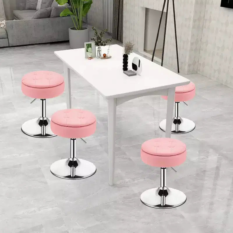 Lot de 4 tabourets de coiffeuse réglables, pivotants à 360°, avec rangement et plateau de maquillage, blanc/noir/rose