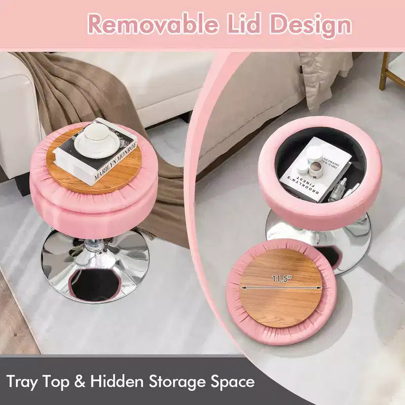 Lot de 4 tabourets de coiffeuse réglables, pivotants à 360°, avec rangement et plateau de maquillage, blanc/noir/rose