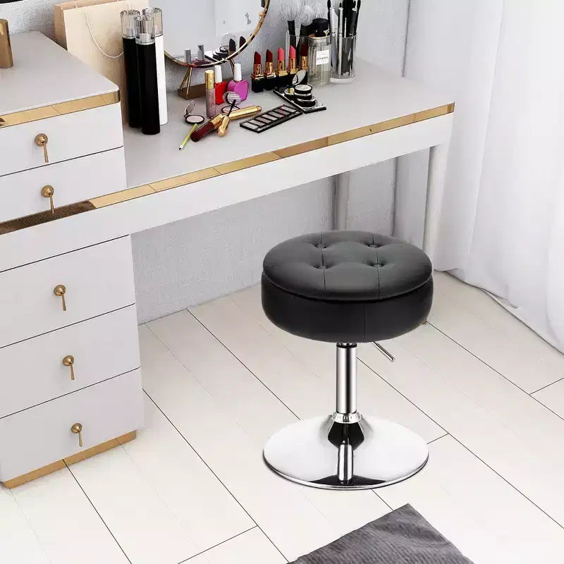 Lot de 4 tabourets de coiffeuse réglables, pivotants à 360°, avec rangement et plateau de maquillage, blanc/noir/rose