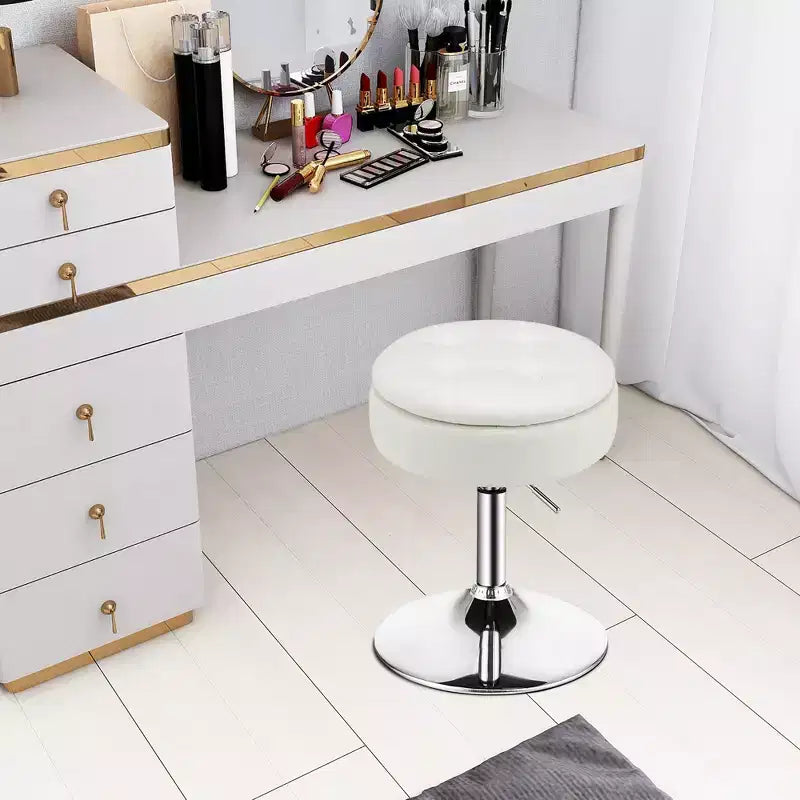 Lot de 4 tabourets de coiffeuse réglables, pivotants à 360°, avec rangement et plateau de maquillage, blanc/noir/rose