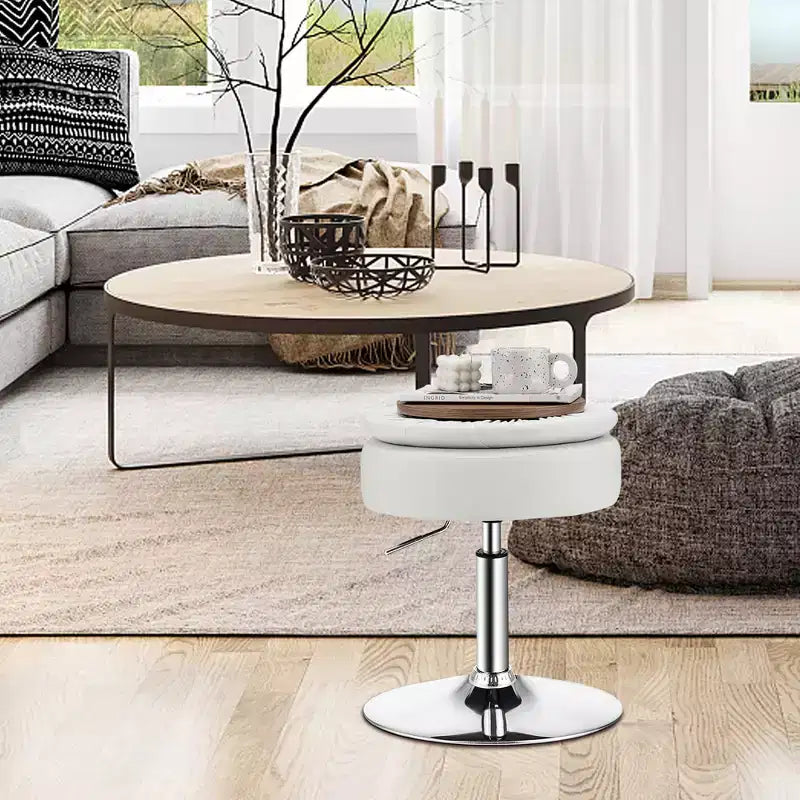 Lot de 4 tabourets de coiffeuse réglables, pivotants à 360°, avec rangement et plateau de maquillage, blanc/noir/rose
