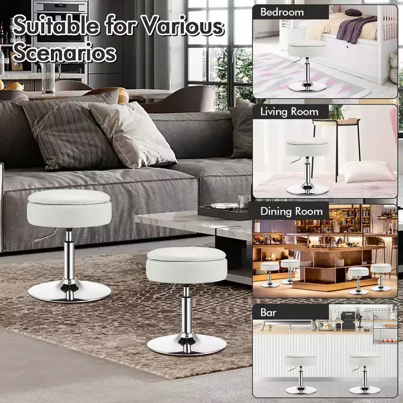 Lot de 4 tabourets de coiffeuse réglables, pivotants à 360°, avec rangement et plateau de maquillage, blanc/noir/rose