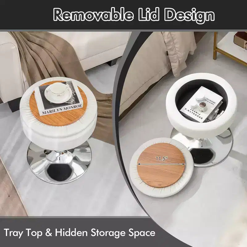 Lot de 4 tabourets de coiffeuse réglables, pivotants à 360°, avec rangement et plateau de maquillage, blanc/noir/rose