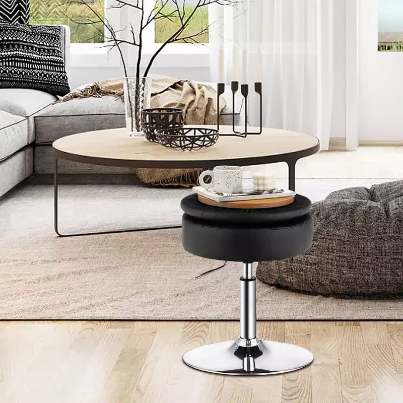 Lot de 4 tabourets de coiffeuse réglables, pivotants à 360°, avec rangement et plateau de maquillage, blanc/noir/rose