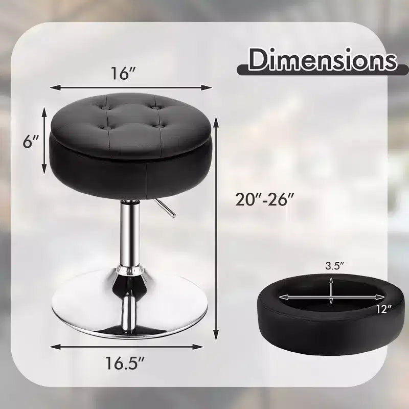 Lot de 4 tabourets de coiffeuse réglables, pivotants à 360°, avec rangement et plateau de maquillage, blanc/noir/rose