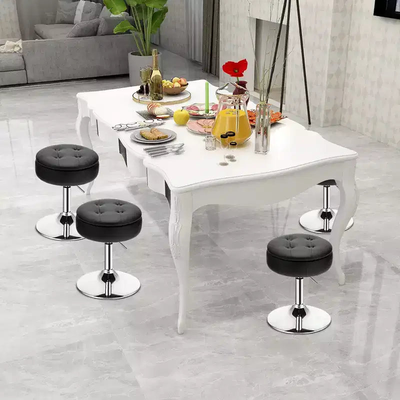 Lot de 4 tabourets de coiffeuse réglables, pivotants à 360°, avec rangement et plateau de maquillage, blanc/noir/rose