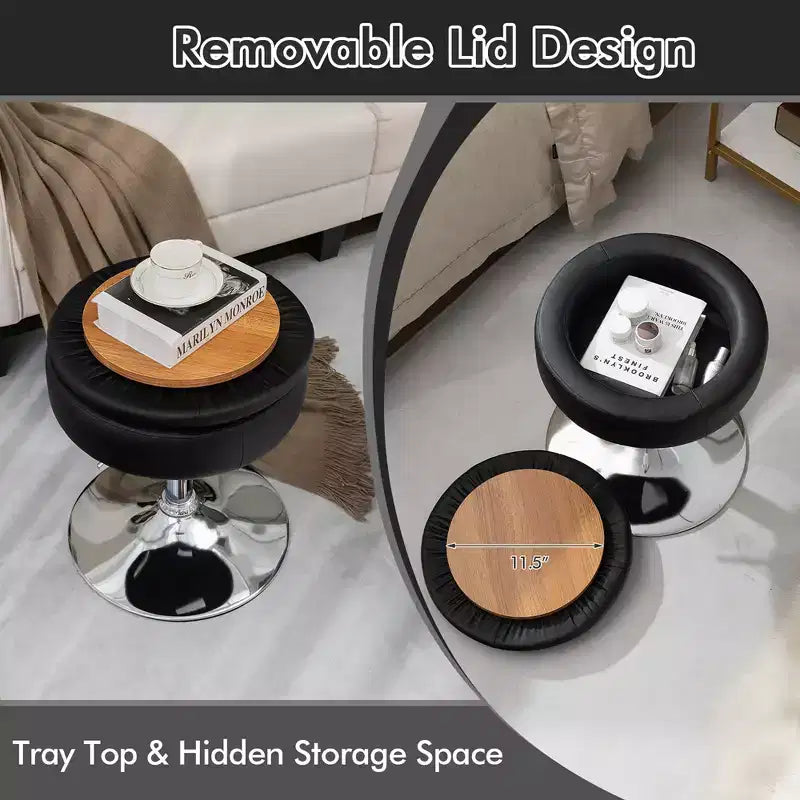 Lot de 4 tabourets de coiffeuse réglables, pivotants à 360°, avec rangement et plateau de maquillage, blanc/noir/rose