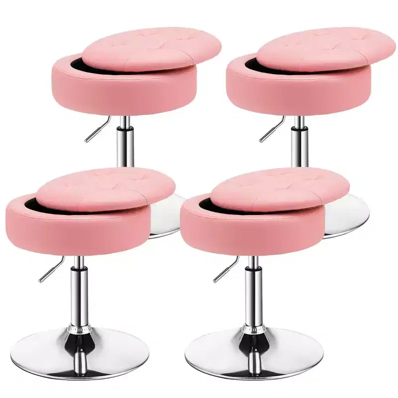 Lot de 4 tabourets de coiffeuse réglables, pivotants à 360°, avec rangement et plateau de maquillage, blanc/noir/rose