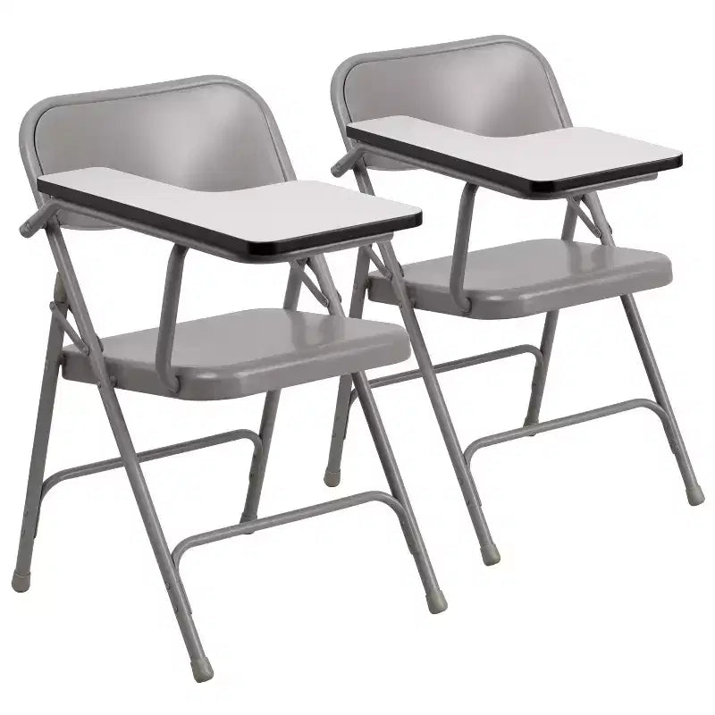Emma and Oliver 2 Pack Premium Steel Beige Folding Chair with Right Handed Tablet Arm - Event Chair