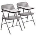Emma and Oliver 2 Pack Premium Steel Beige Folding Chair with Right Handed Tablet Arm - Event Chair