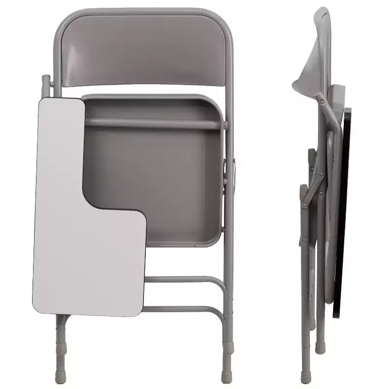 Emma et Oliver Lot de 2 chaises pliantes beiges en acier de qualité supérieure avec tablette écritoire à droite - Chaise événementielle