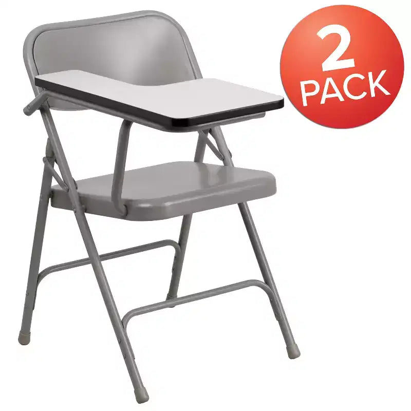 Emma et Oliver Lot de 2 chaises pliantes beiges en acier de qualité supérieure avec tablette écritoire à droite - Chaise événementielle