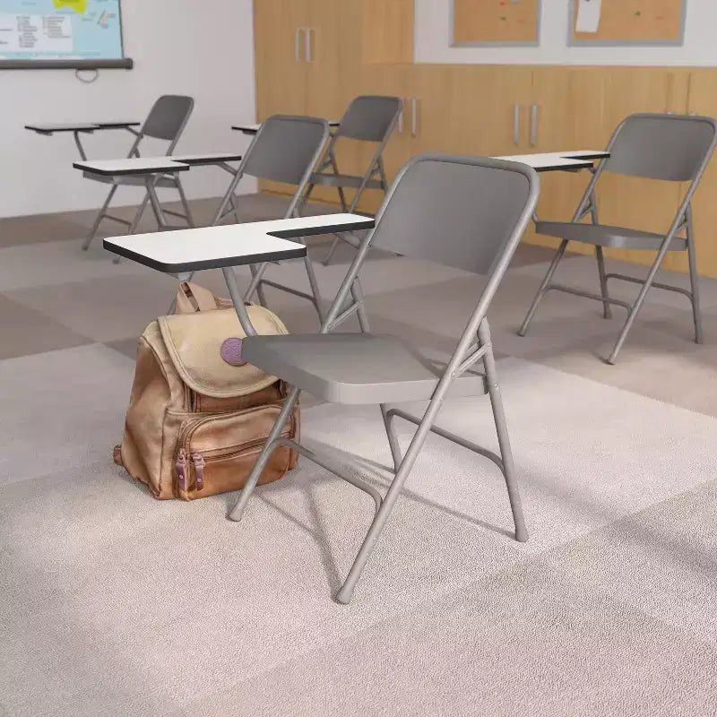 Emma et Oliver Lot de 2 chaises pliantes beiges en acier de qualité supérieure avec tablette écritoire à droite - Chaise événementielle