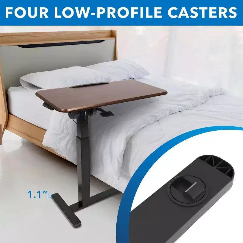Table et bureau de lit réglables en hauteur avec plateau inclinable Table médicale de lit à roulettes Noyer foncé