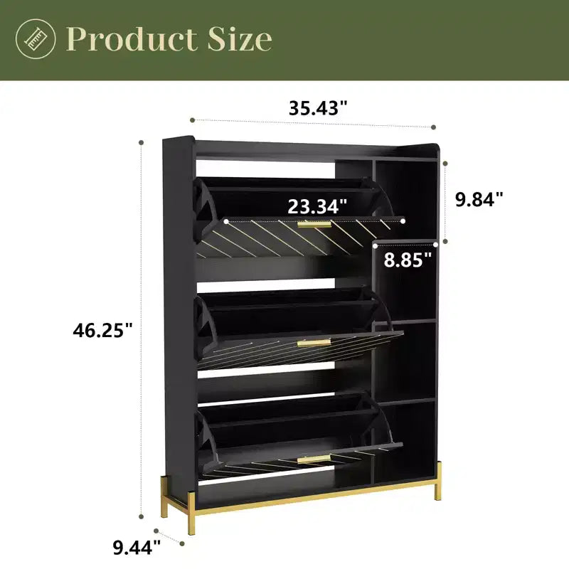 Meuble à chaussures moderne avec 3 tiroirs basculants et étagères ouvertes, en bois, organisateur de chaussures autoportant 4M