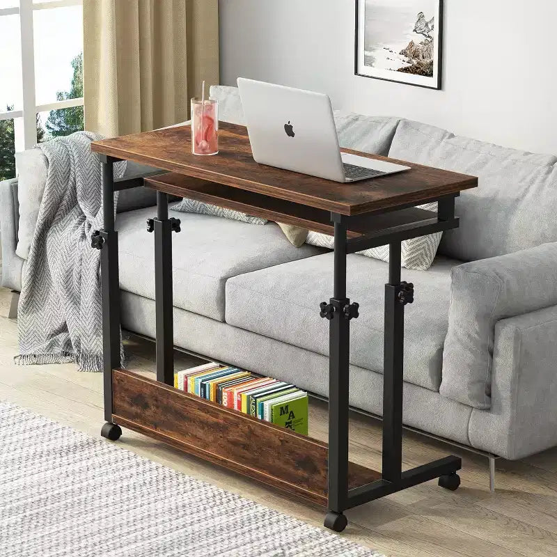 Bureau portable à roulettes pour ordinateur portable, réglable en hauteur