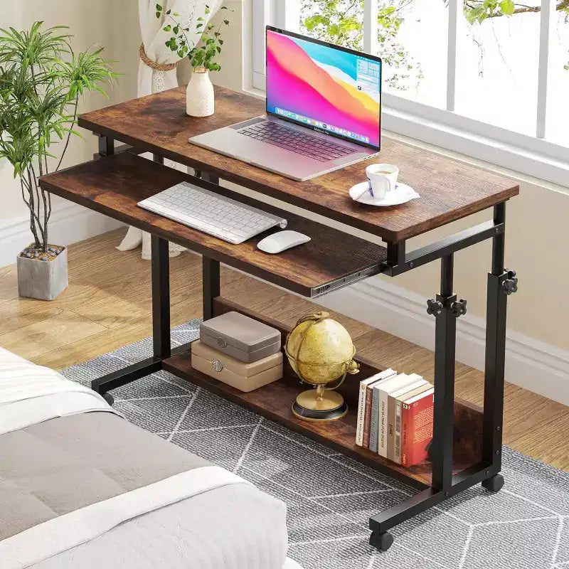 Bureau portable à roulettes pour ordinateur portable, réglable en hauteur