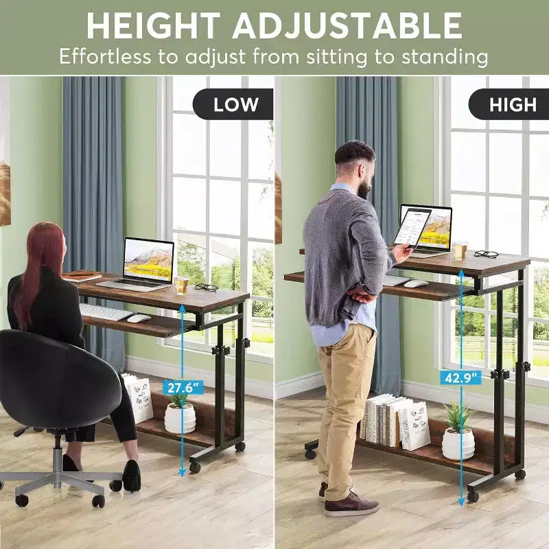 Bureau portable à roulettes pour ordinateur portable, réglable en hauteur