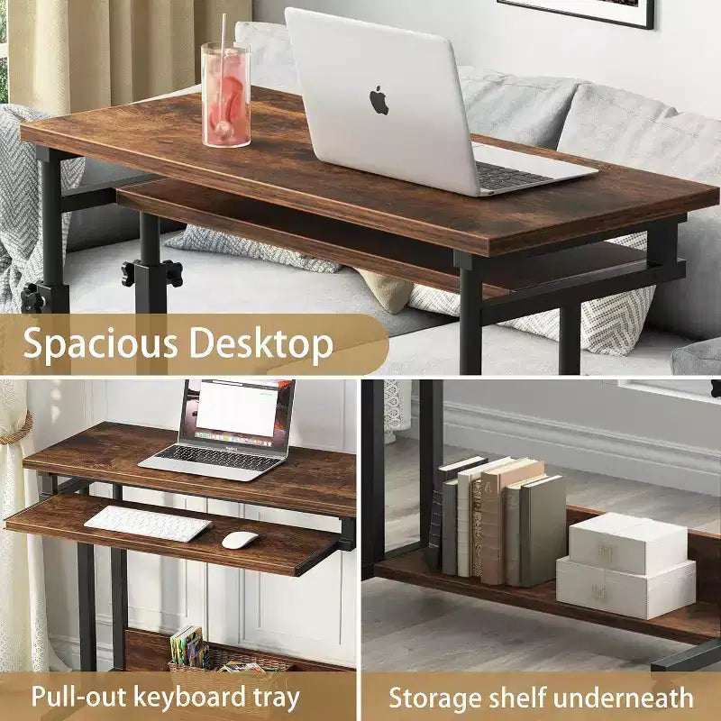 Bureau portable à roulettes pour ordinateur portable, réglable en hauteur