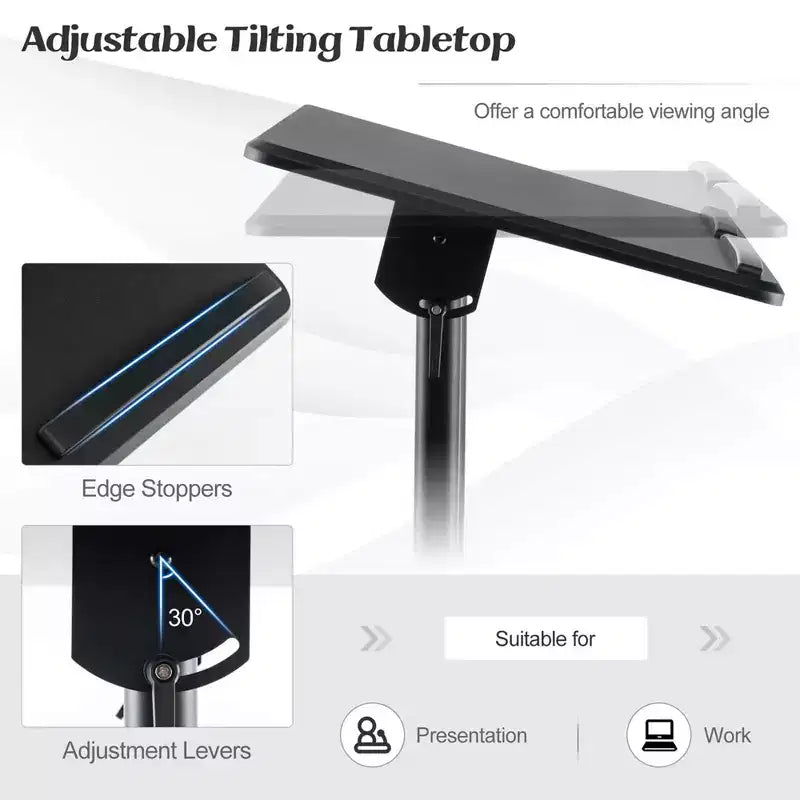 1/2 Pupitres mobiles avec plateau inclinable Rangement Roulettes Verrouillables Noir