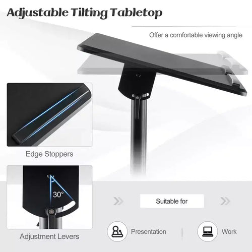 1/2 Pupitres mobiles avec plateau inclinable Rangement Roulettes Verrouillables Noir