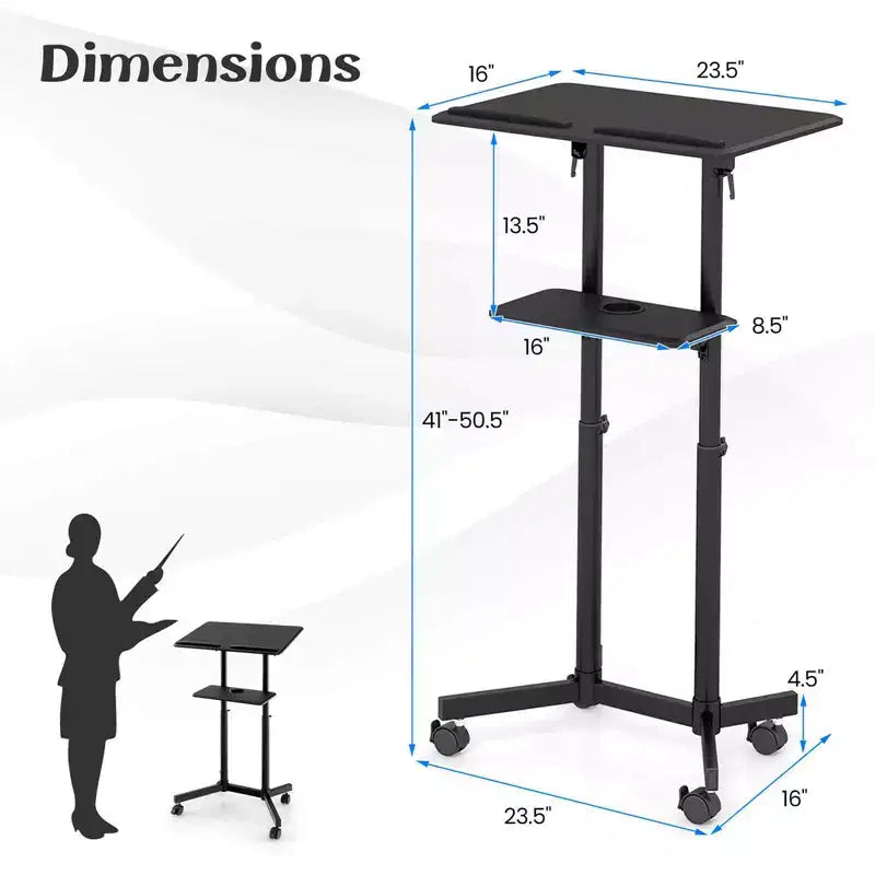 1/2 Pupitres mobiles avec plateau inclinable Rangement Roulettes Verrouillables Noir