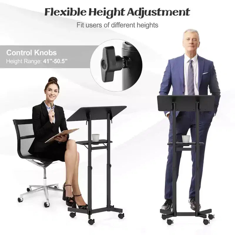 1/2 Pupitres mobiles avec plateau inclinable Rangement Roulettes Verrouillables Noir