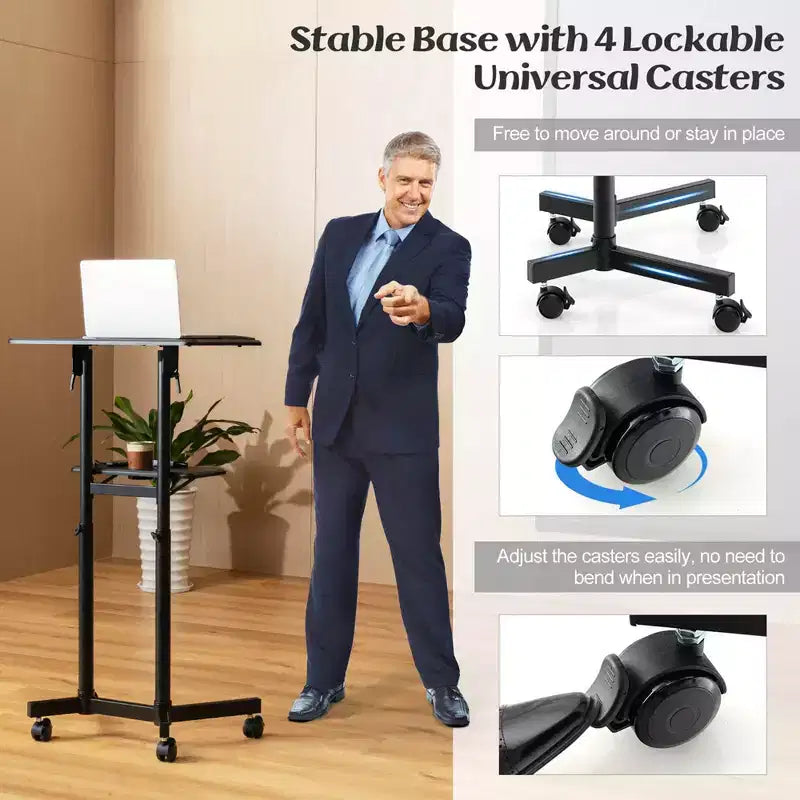 1/2 Pupitres mobiles avec plateau inclinable Rangement Roulettes Verrouillables Noir