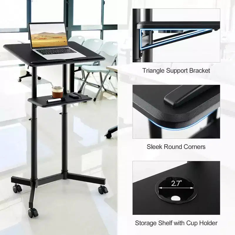 1/2 Pupitres mobiles avec plateau inclinable Rangement Roulettes Verrouillables Noir