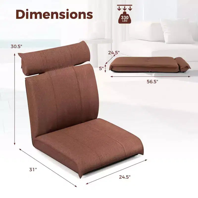 Chaise de sol pliable avec dossier réglable sur 14 positions et appuie-tête réglable