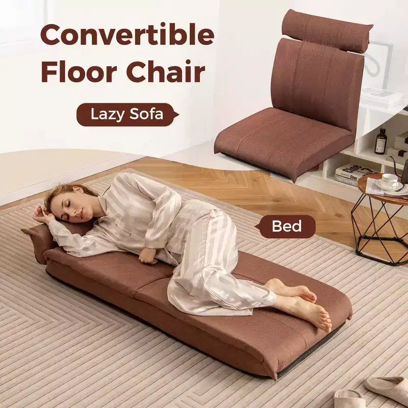 Chaise de sol pliable avec dossier réglable sur 14 positions et appuie-tête réglable