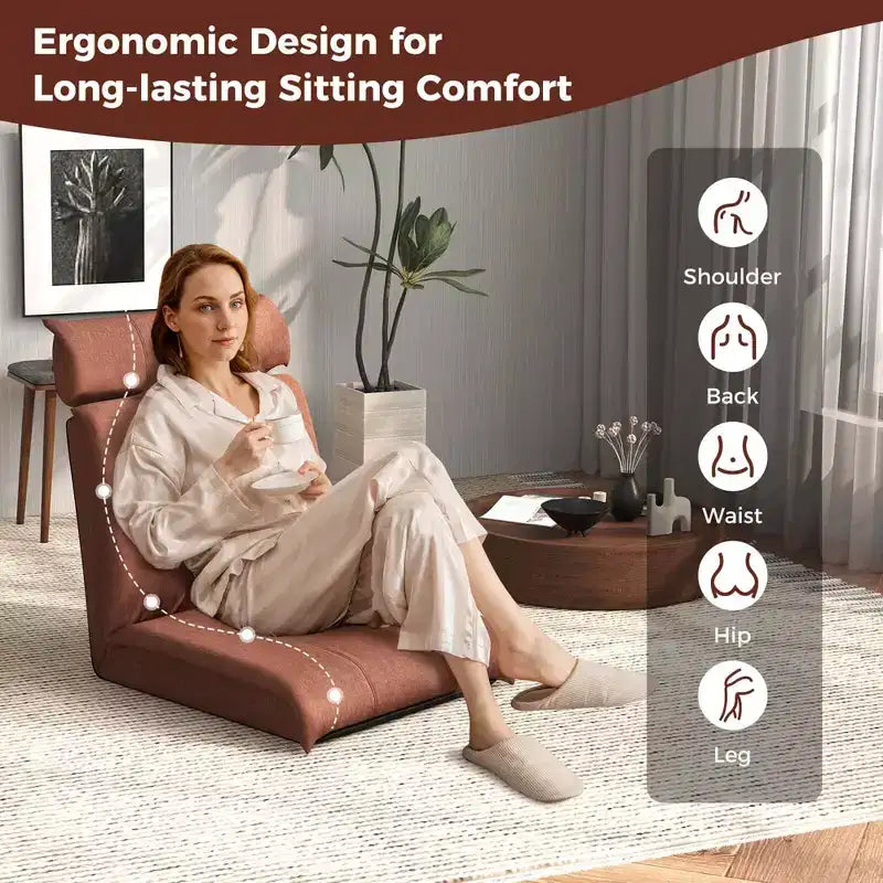Chaise de sol pliable avec dossier réglable sur 14 positions et appuie-tête réglable