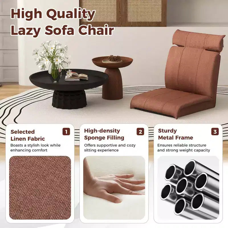 Chaise de sol pliable avec dossier réglable sur 14 positions et appuie-tête réglable