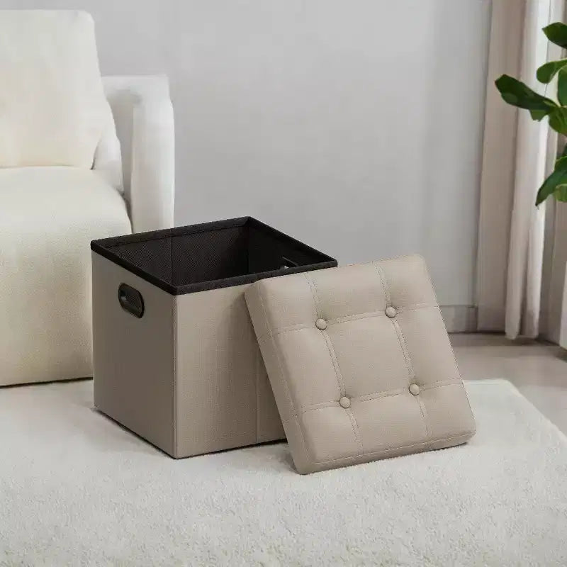 15 poufs ottomans avec rangement, repose-pieds pliant, banc ottoman de rangement, banc de chambre à coucher avec rangement en forme de cube, capacité de charge de 300 kg