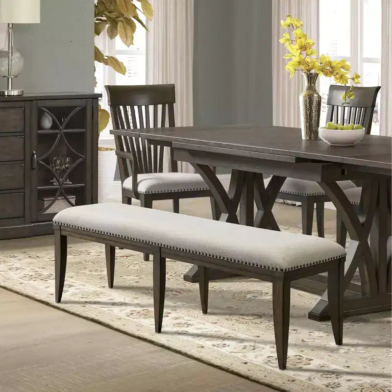 Banc de salle à manger capitonné avec garniture cloutée Grant de Roundhill Furniture, gris